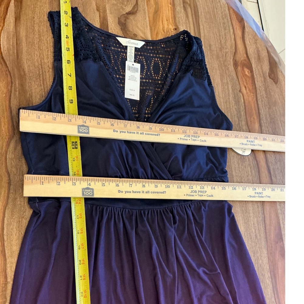 Soma Ombre Maxi Dress Womens Medium Navy Orchid Purple Lace Trim Sleeveless NEW - Picture 9 of 12